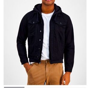 black hooded Trucker Denim Jacket